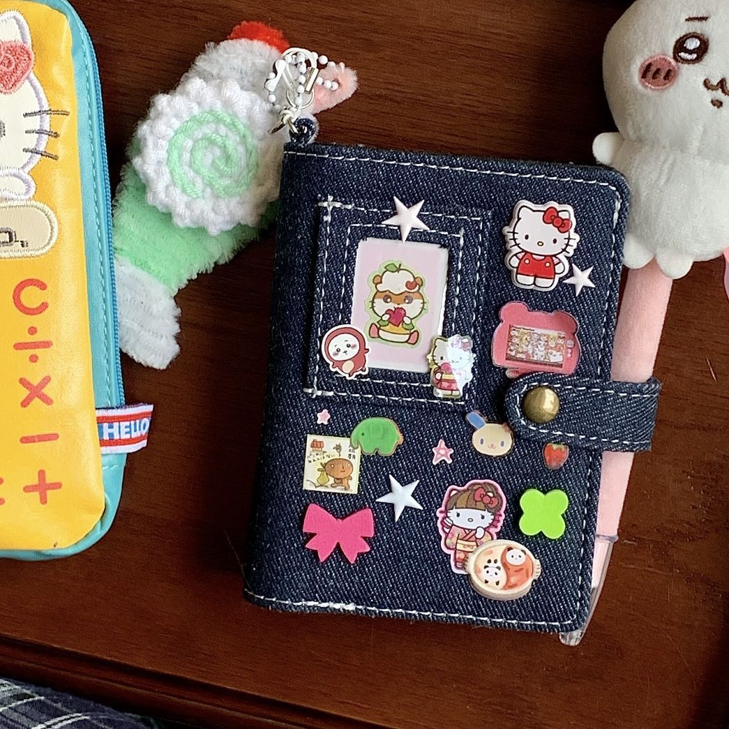 Retro Dark Denim Loose-Leaf Journal - M5 Kawaii Pocket Schedule Portable Notebook