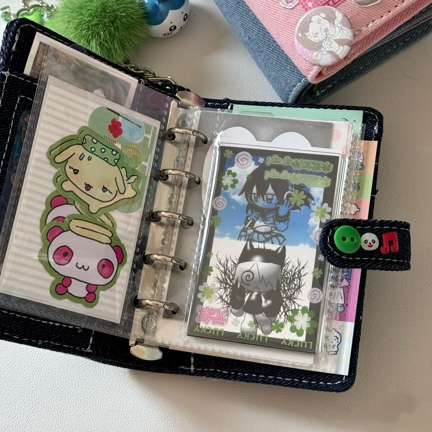 Retro Dark Denim Loose-Leaf Journal - M5 Kawaii Pocket Schedule Portable Notebook