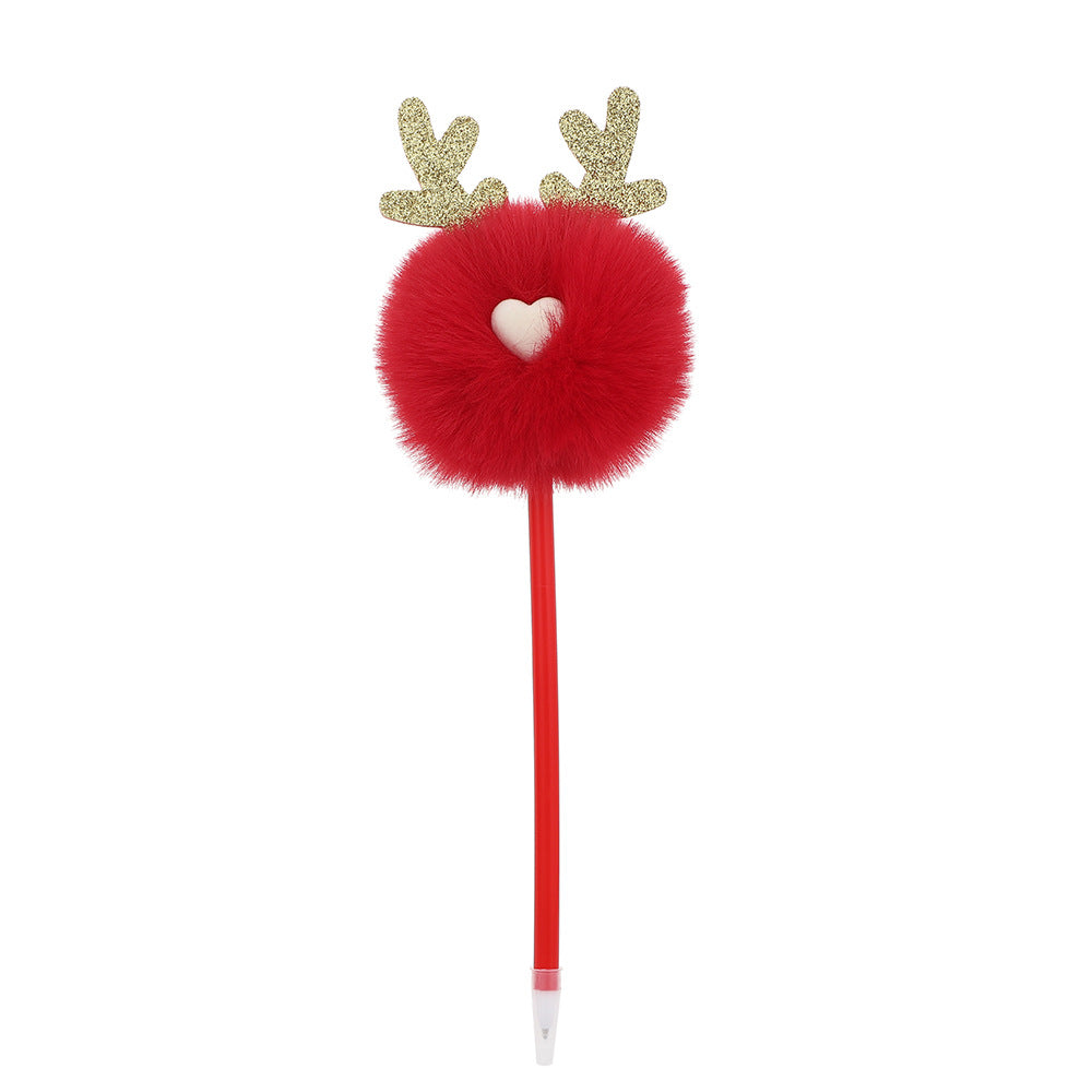 Christmas Deer Antler Ribbon Pen - Kawaii Reindeer Heart Nose Ballpoint Pen