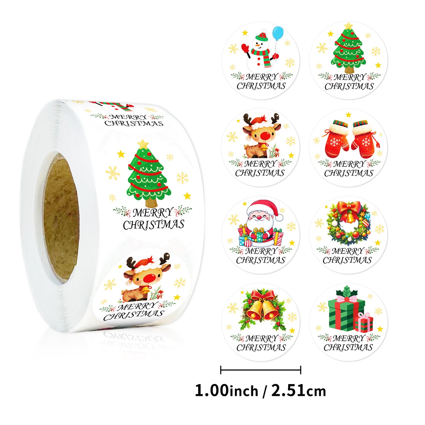 Christmas Stickers Roll 500 Pieces - Festive Round Dot Stickers for Journaling