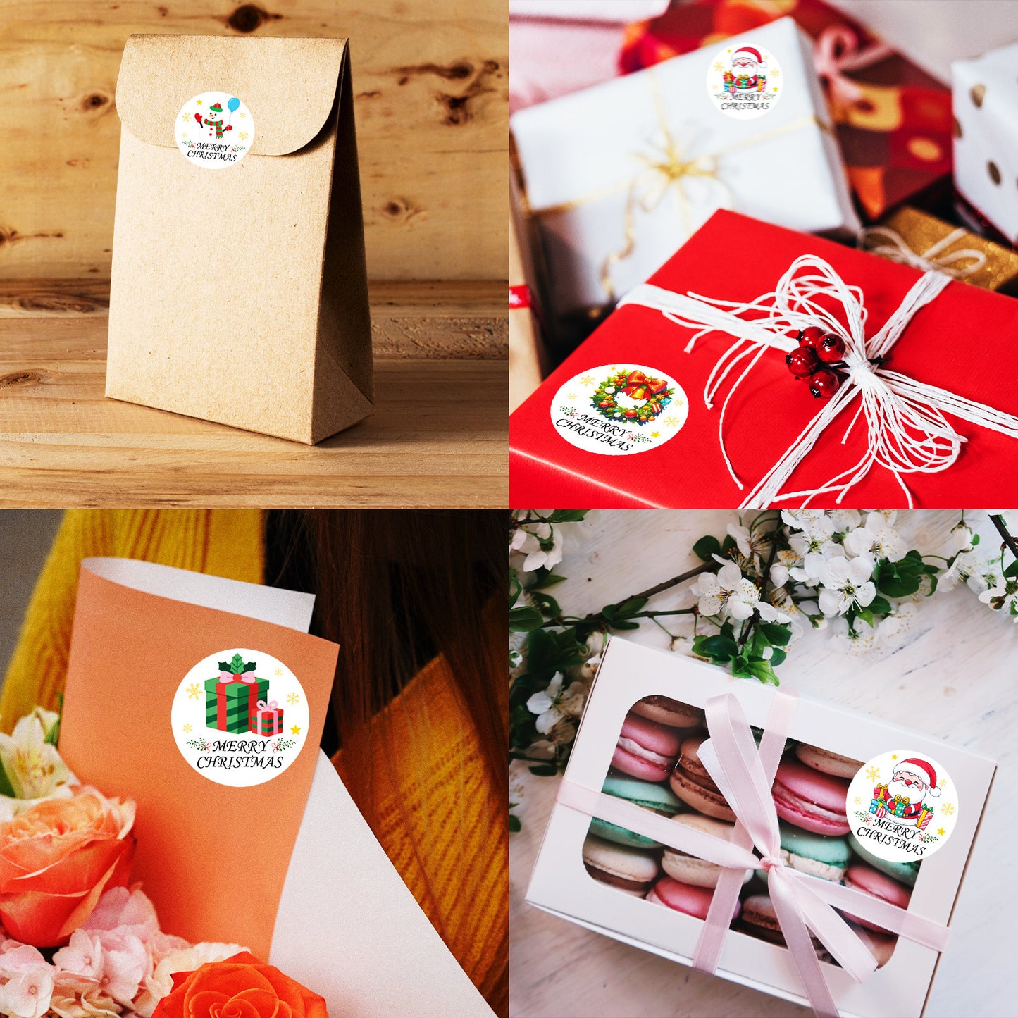 Christmas Stickers Roll 500 Pieces - Festive Round Dot Stickers for Journaling