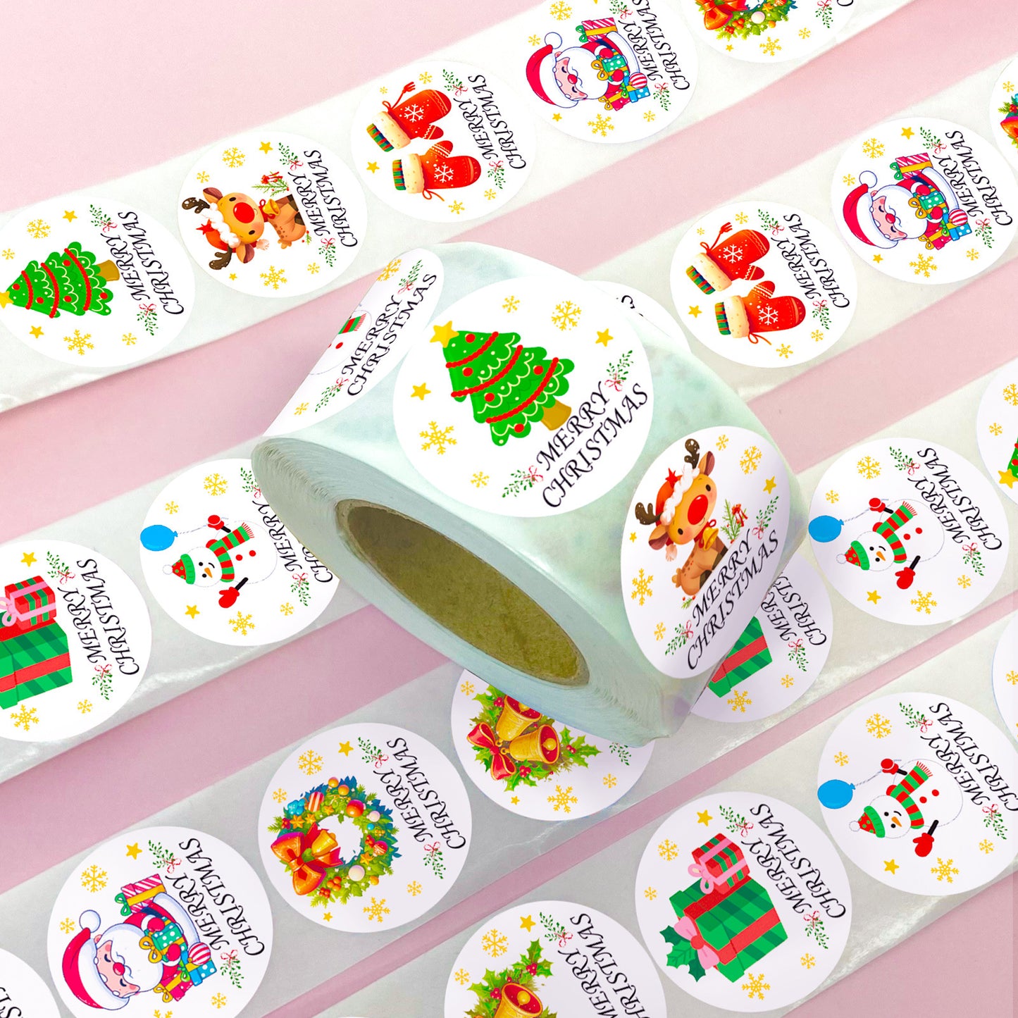 Christmas Stickers Roll 500 Pieces - Festive Round Dot Stickers for Journaling