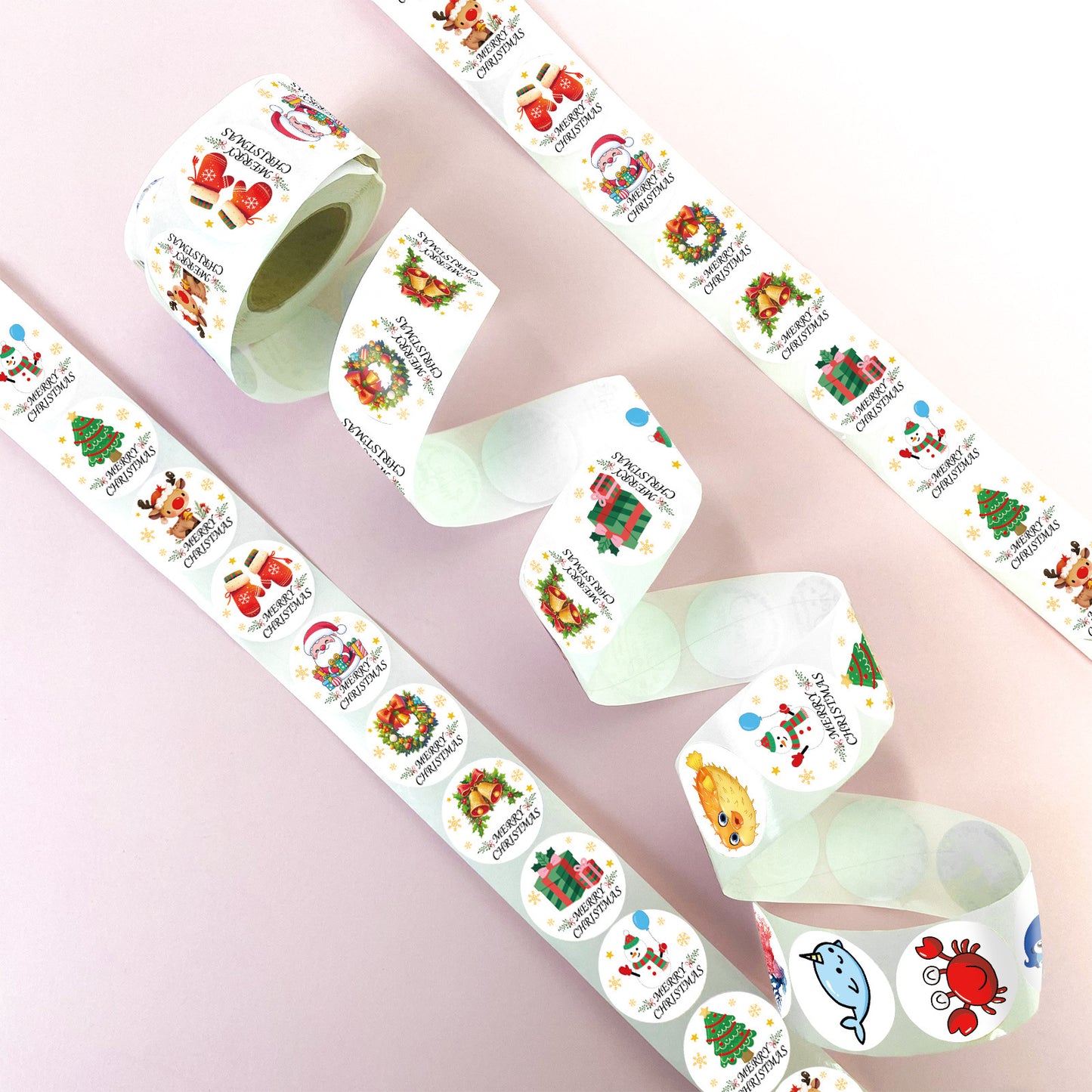 Christmas Stickers Roll 500 Pieces - Festive Round Dot Stickers for Journaling