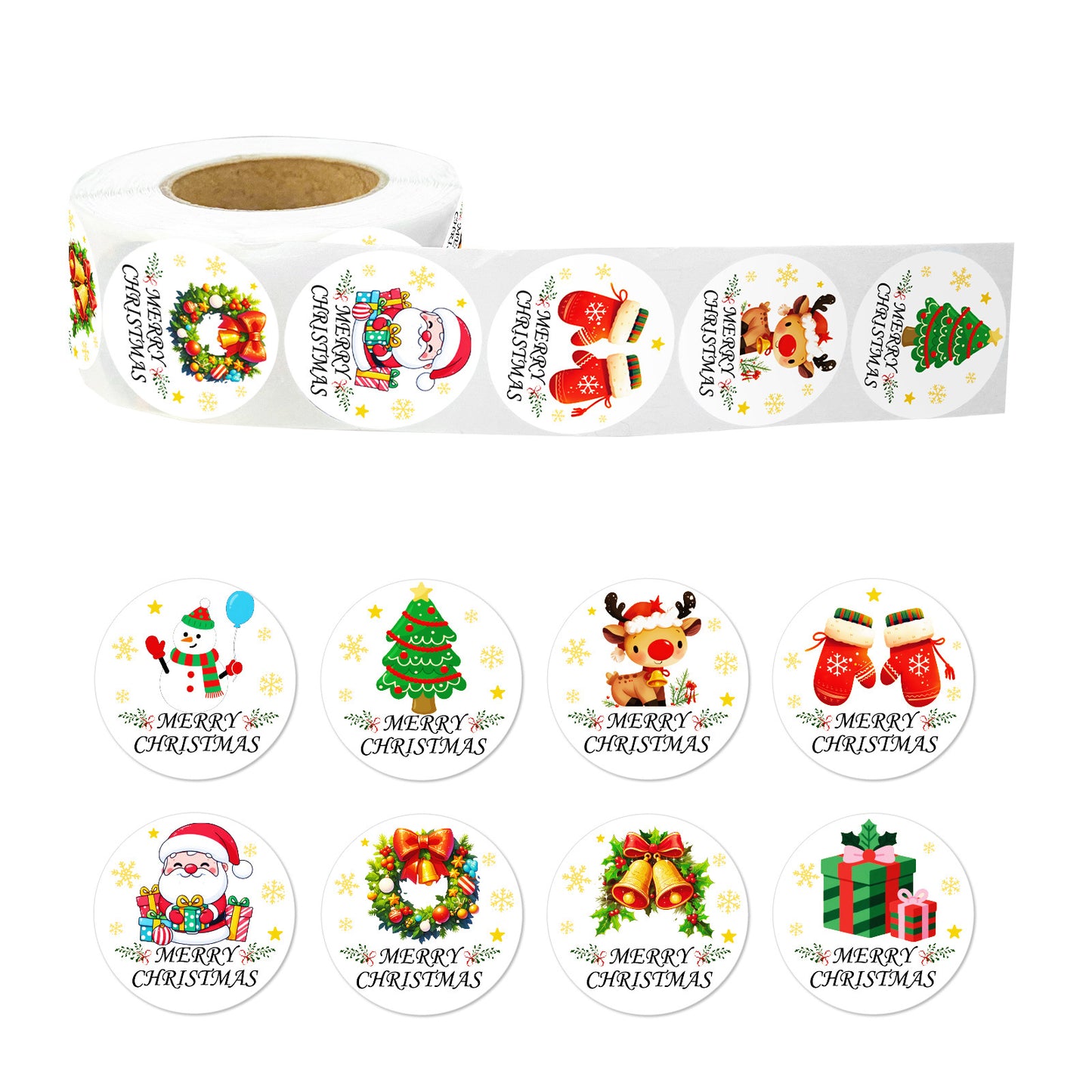 Christmas Stickers Roll 500 Pieces - Festive Round Dot Stickers for Journaling