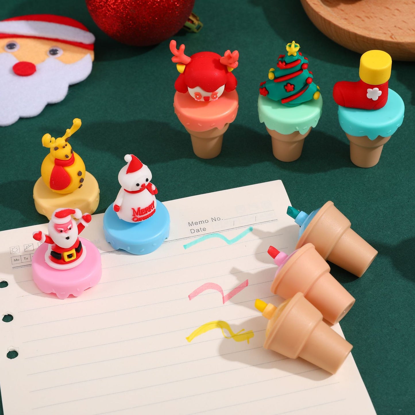Mini Christmas Sweet Cone Highlighters - Kawaii 3D Character Fluorescent Pens