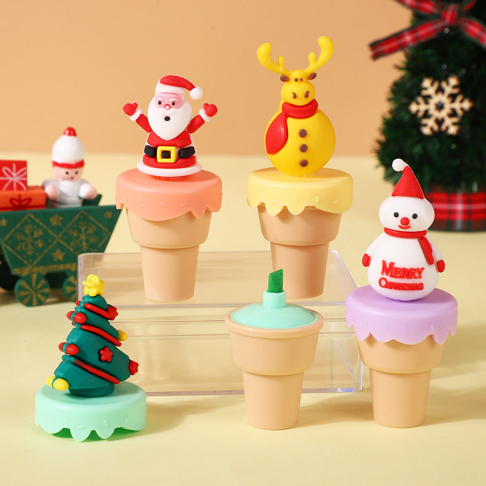 Mini Christmas Sweet Cone Highlighters - Kawaii 3D Character Fluorescent Pens