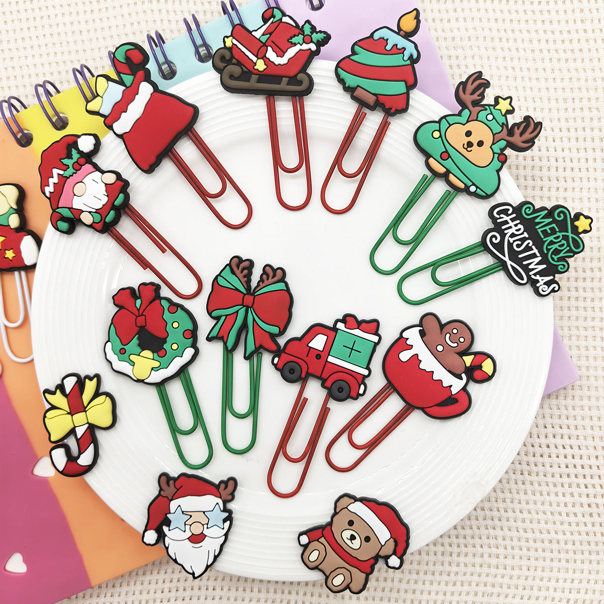 Christmas Paper Clips - Large Kawaii Holiday Bookmarks Snowflake Santa