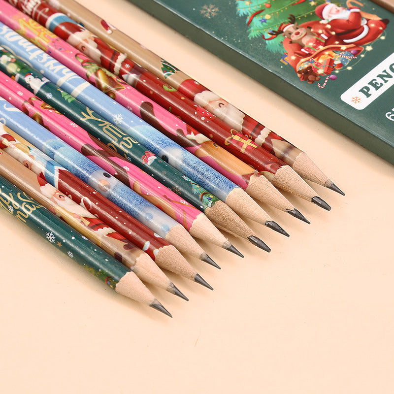Christmas Pencils 6-Piece Set - Kawaii Santa Wood Pencils with Erasers