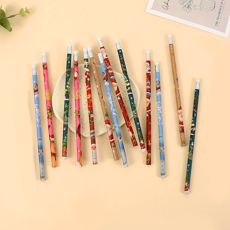 Christmas Pencils 6-Piece Set - Kawaii Santa Wood Pencils with Erasers