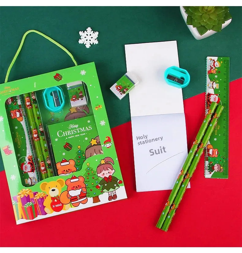 Christmas Stationery Gift Box Set 6 Pieces - Kawaii Holiday School Supplies