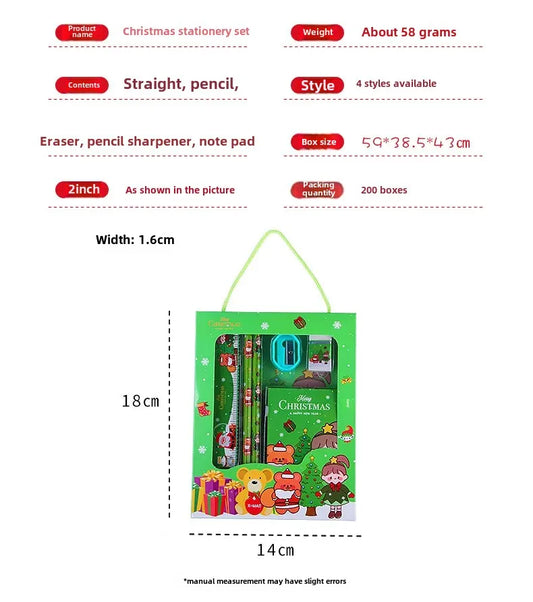 Christmas Stationery Gift Box Set 6 Pieces - Kawaii Holiday School Supplies