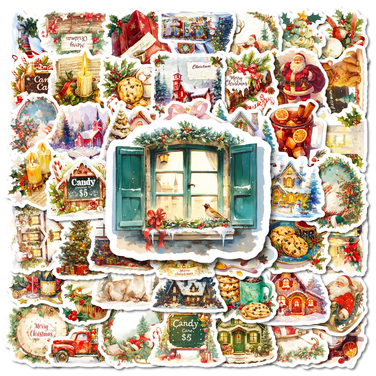 Warm Christmas Graffiti Stickers 50 Pcs - Nordic Style Cozy Holiday Decals