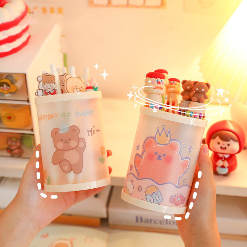 Cartoon Bear Plastic  Holder Kawaii Stationery Pen Holder Desktop Storage Box