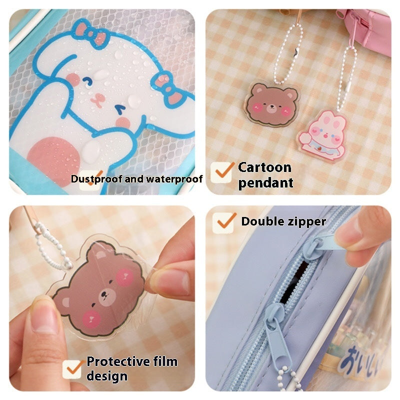 Kawaii Cartoon Transparent Pencil Case - Large Capacity