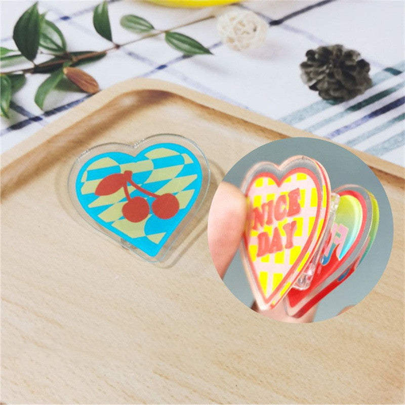 Kawaii Girl Heart Acrylic Clips - Cute Stationery Clips