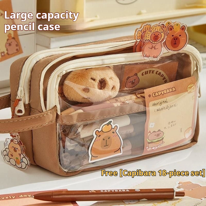 Kawaii Capybara Large Capacity Transparent Pencil Case