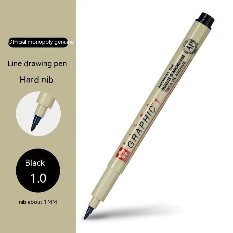 Line drawing pen with hard nib on a beige background