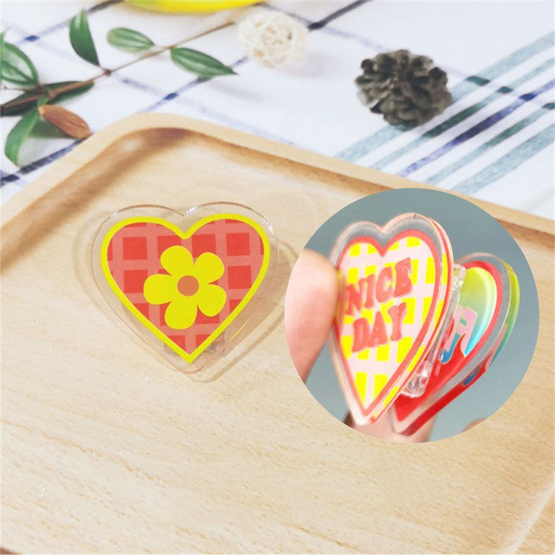 Kawaii Girl Heart Acrylic Clips - Cute Stationery Clips