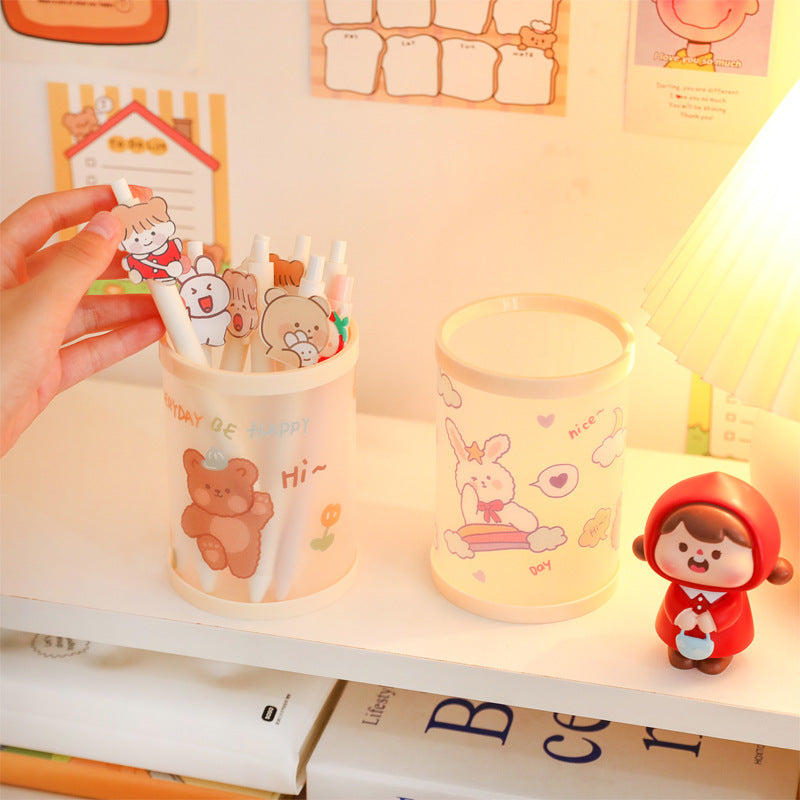 Cartoon Bear Plastic  Holder Kawaii Stationery Pen Holder Desktop Storage Box