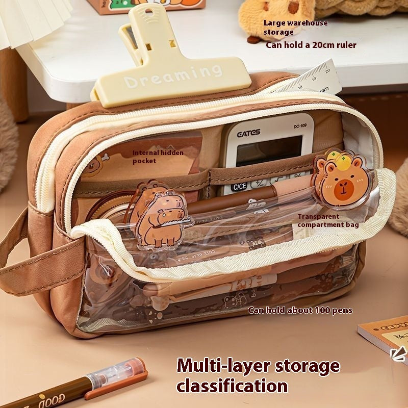 Kawaii Capybara Large Capacity Transparent Pencil Case