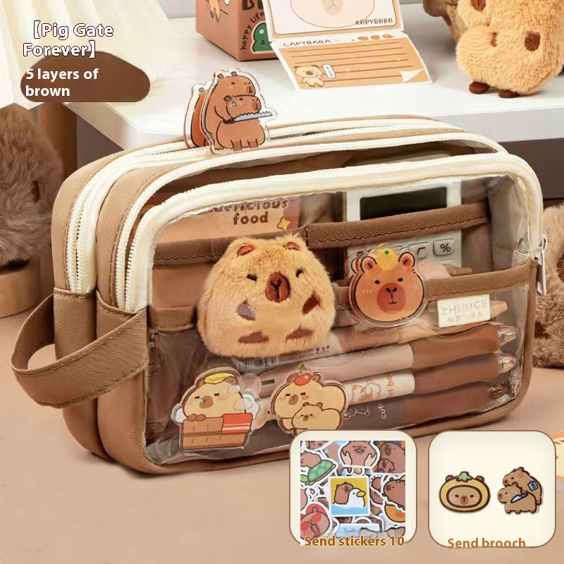 Kawaii Capybara Large Capacity Transparent Pencil Case