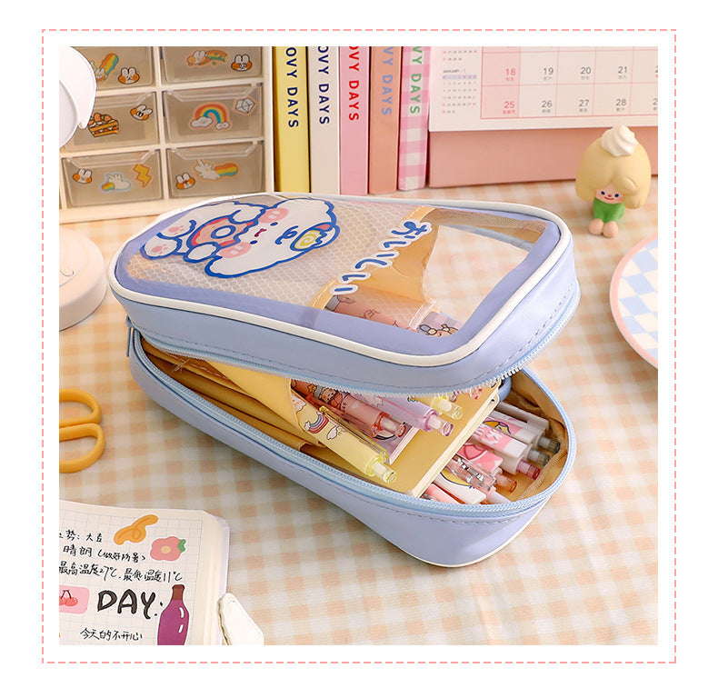 Kawaii Cartoon Transparent Pencil Case - Large Capacity