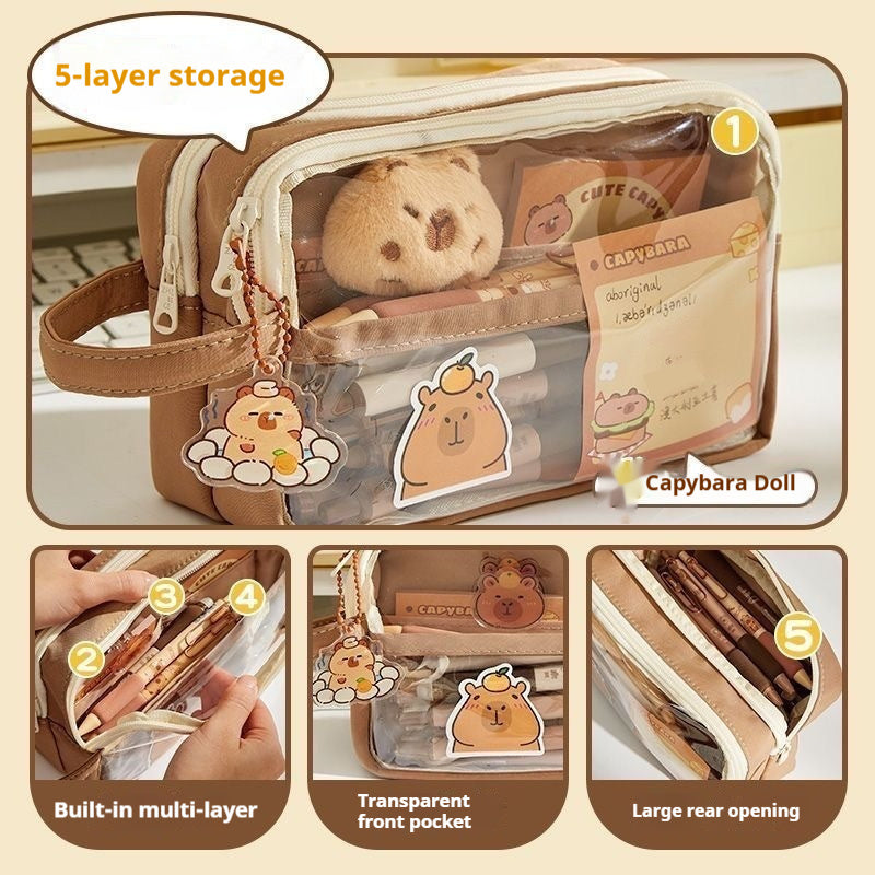 Kawaii Capybara Large Capacity Transparent Pencil Case