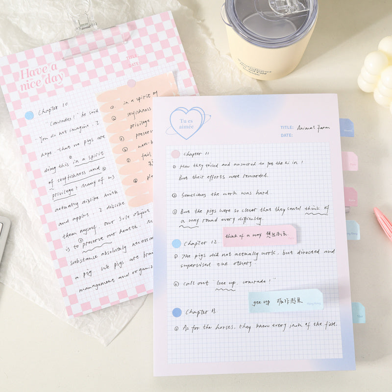 Kawaii Grid Memo Paper Note Pads - 80 Sheets Sticky Notes