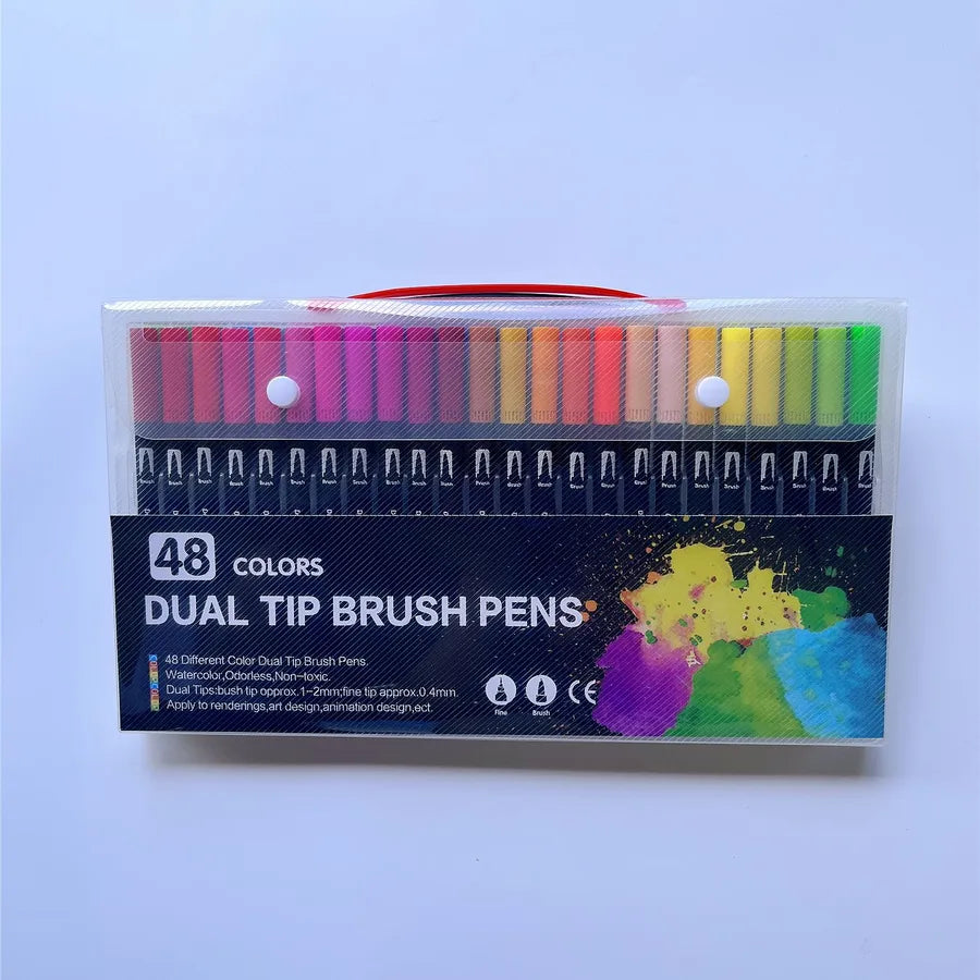 48 Dual Tip brush pens in clear packaging