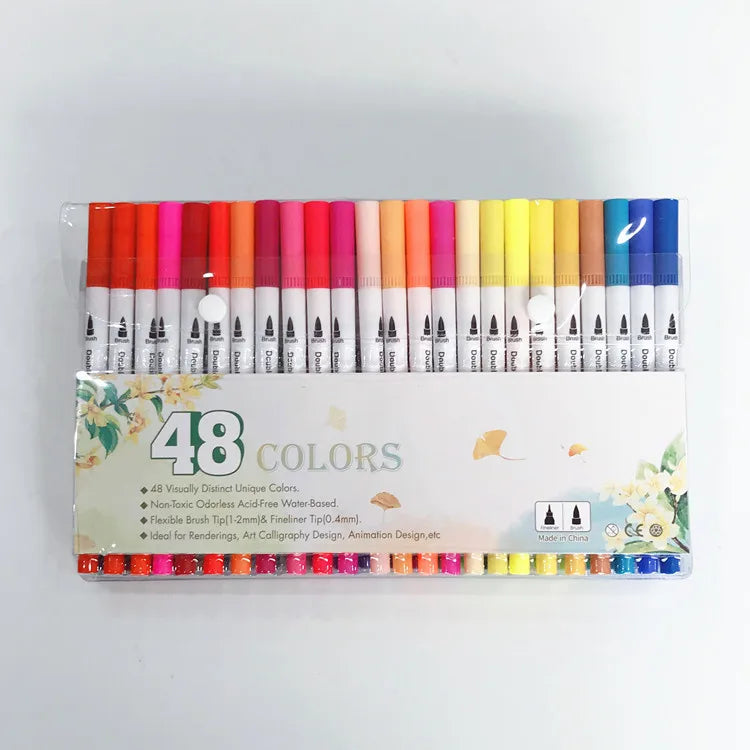 Set of 48 colour pens  in clear floral packaging