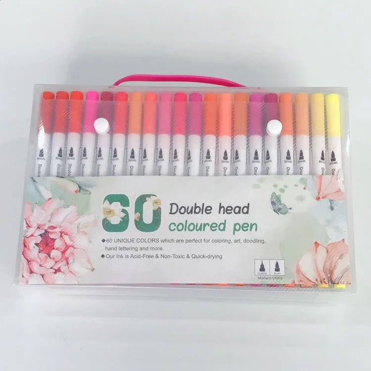 Set of 60 coloured pens in clear floral packaging